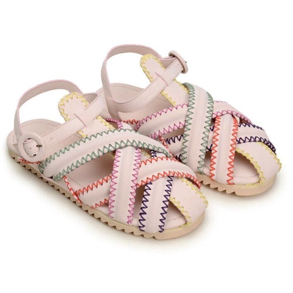 NEW Farm Rio Vegan Leather Boho Sandal Size 8 Nude Zigzag Made in Brazil